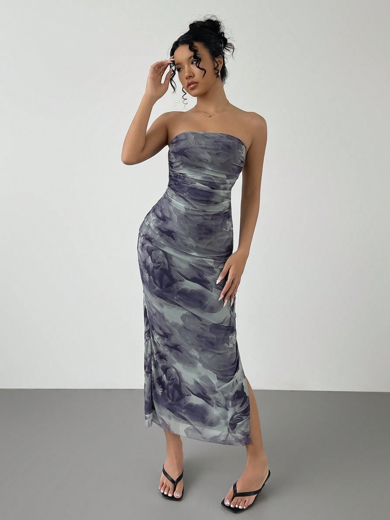 Summer Dresses For Women Strapless Slim Bodycon Dress Side Slit Tube Top Dress Ink Painting Formal Dresses