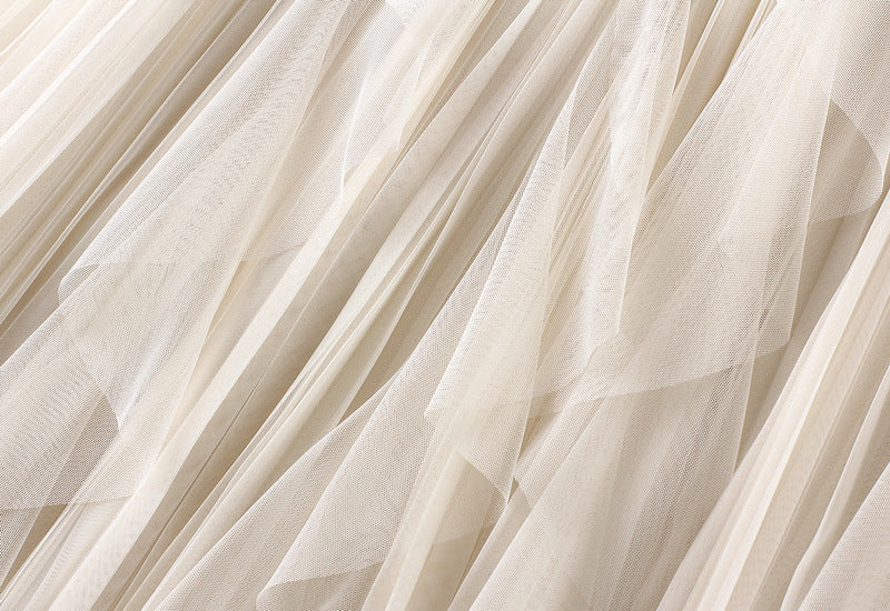 Elegant A-Line Skirts For Women Midi Length Fairy Style Multi-Layer Mesh Tutu High-Waisted Elastic Half-Body Skirt