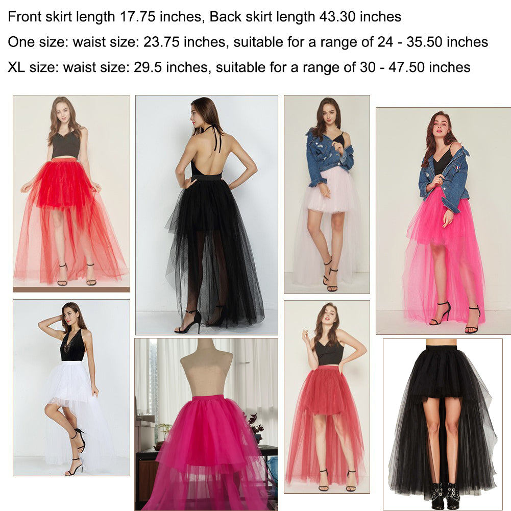 High Low Skirt Long Pink Tutu Tulle Bustle Skirts Elastic Waist Festival Party Gala Prom Skirt for Women