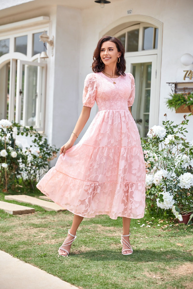Summer Dresses for Women 2025 Puff Sleeve Maxi Dress Wedding Guest Dress Floral Lace Dress