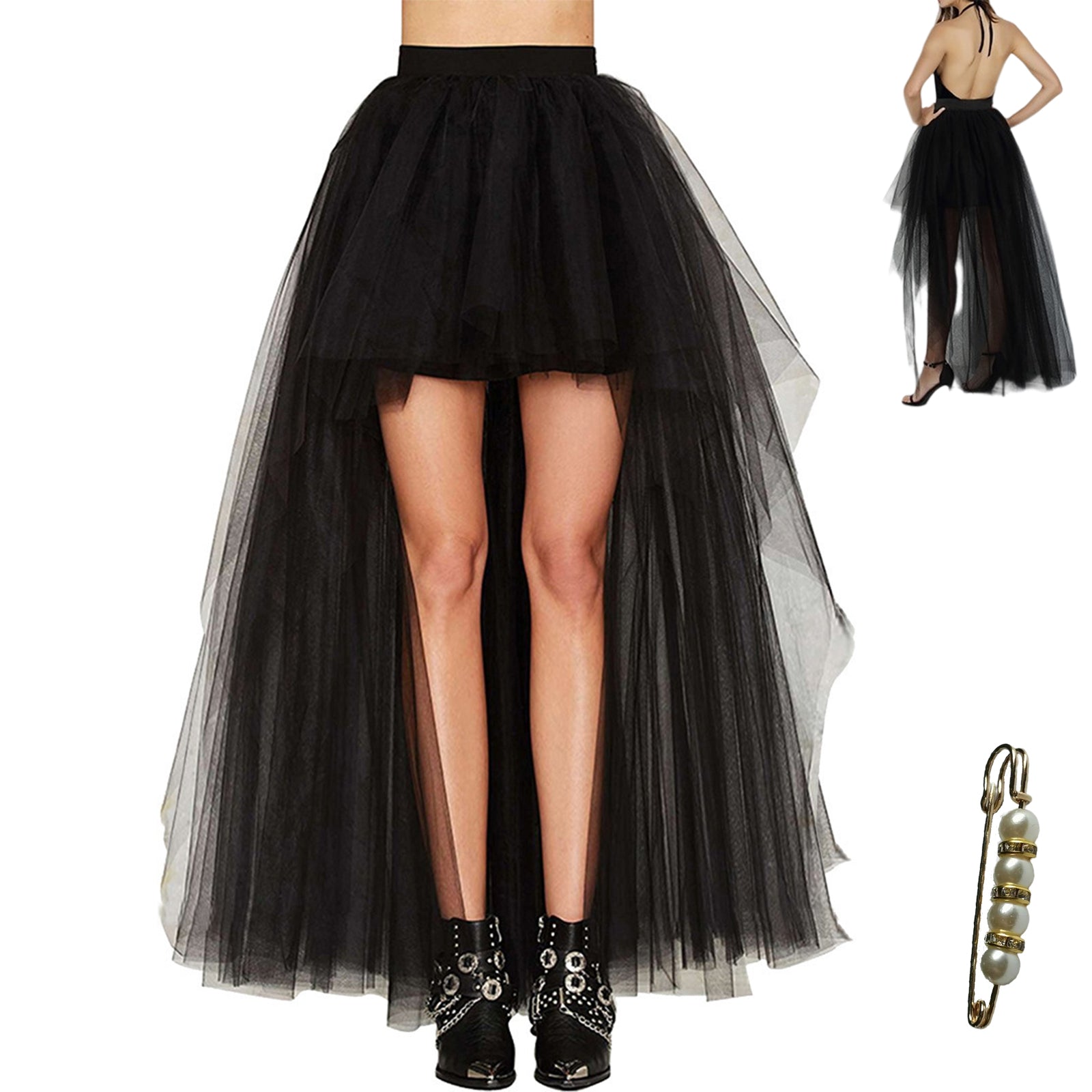 High Low Skirt Long Pink Tutu Tulle Bustle Skirts Elastic Waist Festival Party Gala Prom Skirt for Women