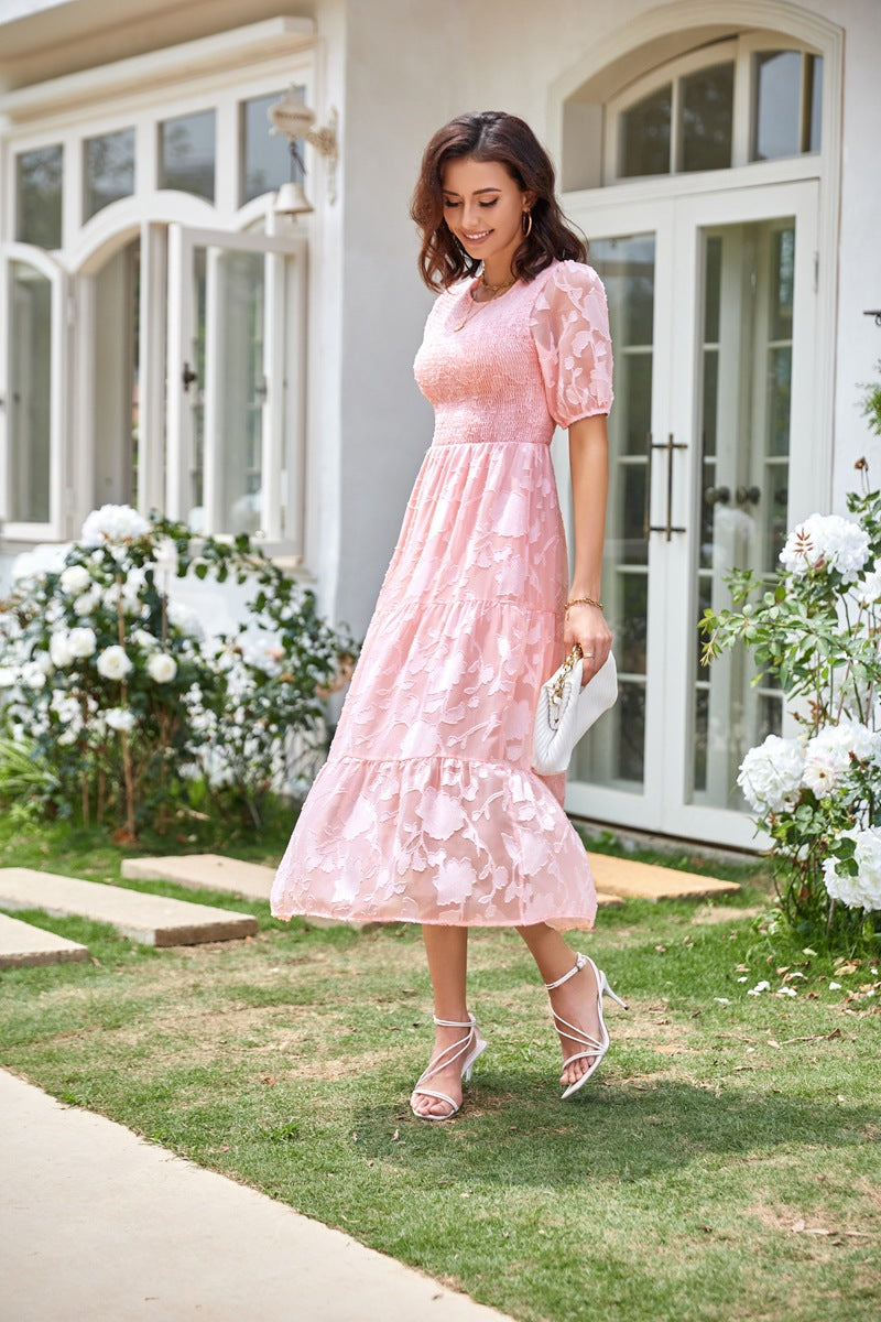 Summer Dresses for Women 2025 Puff Sleeve Maxi Dress Wedding Guest Dress Floral Lace Dress