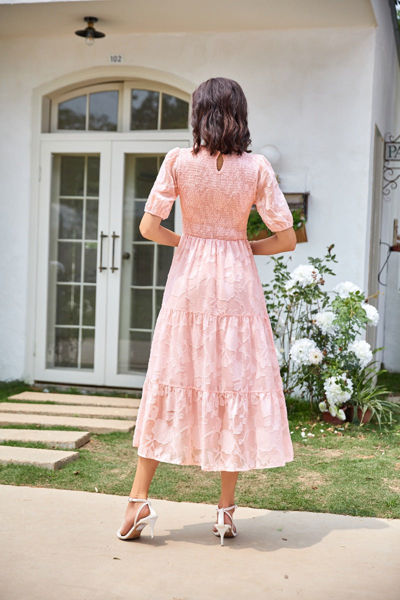 Summer Dresses for Women 2025 Puff Sleeve Maxi Dress Wedding Guest Dress Floral Lace Dress