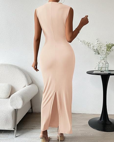 Women Sleeveless Ruched Slit Bodycon Dresses Tea Party Dress Semi Formal Dresses for Women