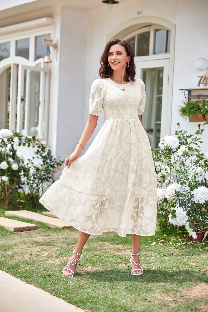Summer Dresses for Women 2025 Puff Sleeve Maxi Dress Wedding Guest Dress Floral Lace Dress