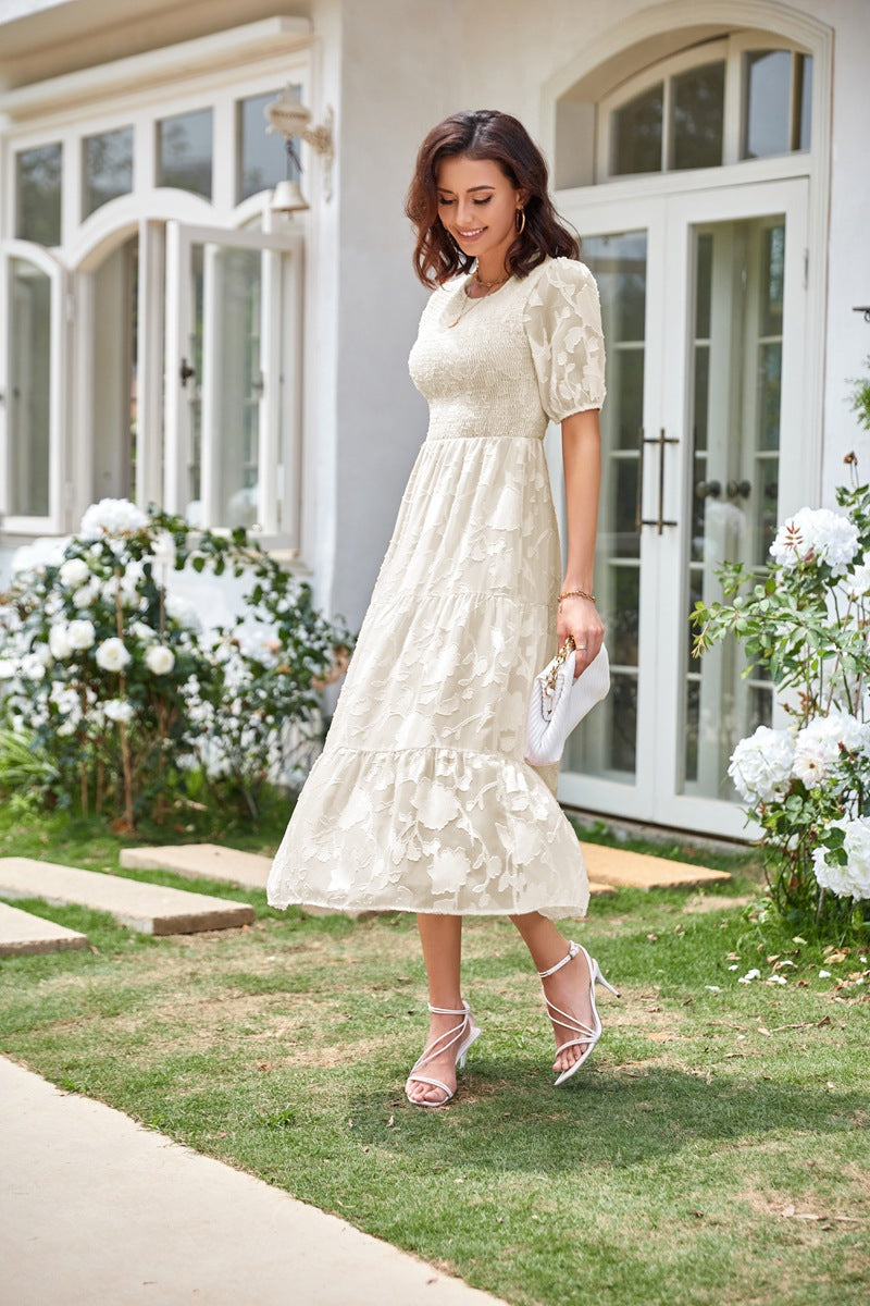 Summer Dresses for Women 2025 Puff Sleeve Maxi Dress Wedding Guest Dress Floral Lace Dress