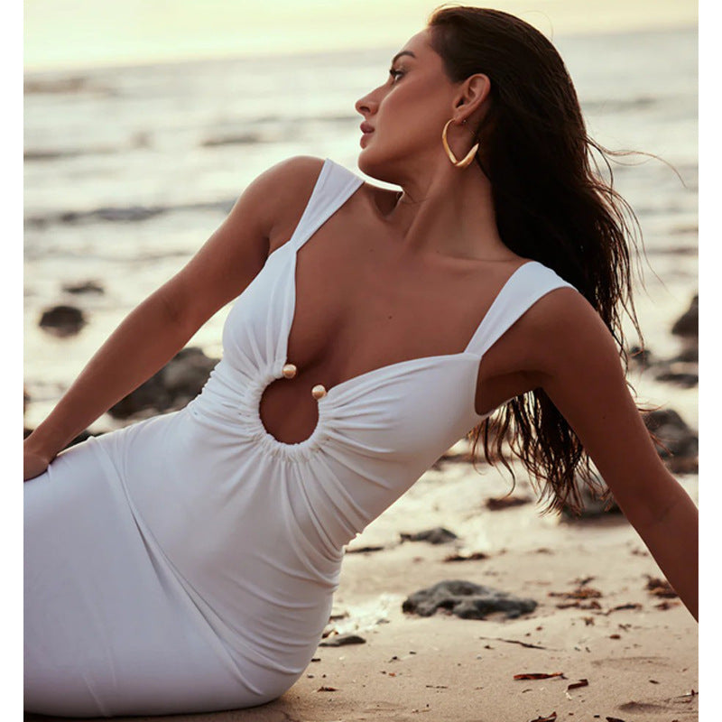 Formal Dresses For Women 2025 V-Neck Metallic Circle Backless Sexy Dresses Straps Split Slim Long Dresses
