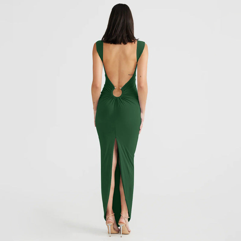 Formal Dresses For Women 2025 V-Neck Metallic Circle Backless Sexy Dresses Straps Split Slim Long Dresses