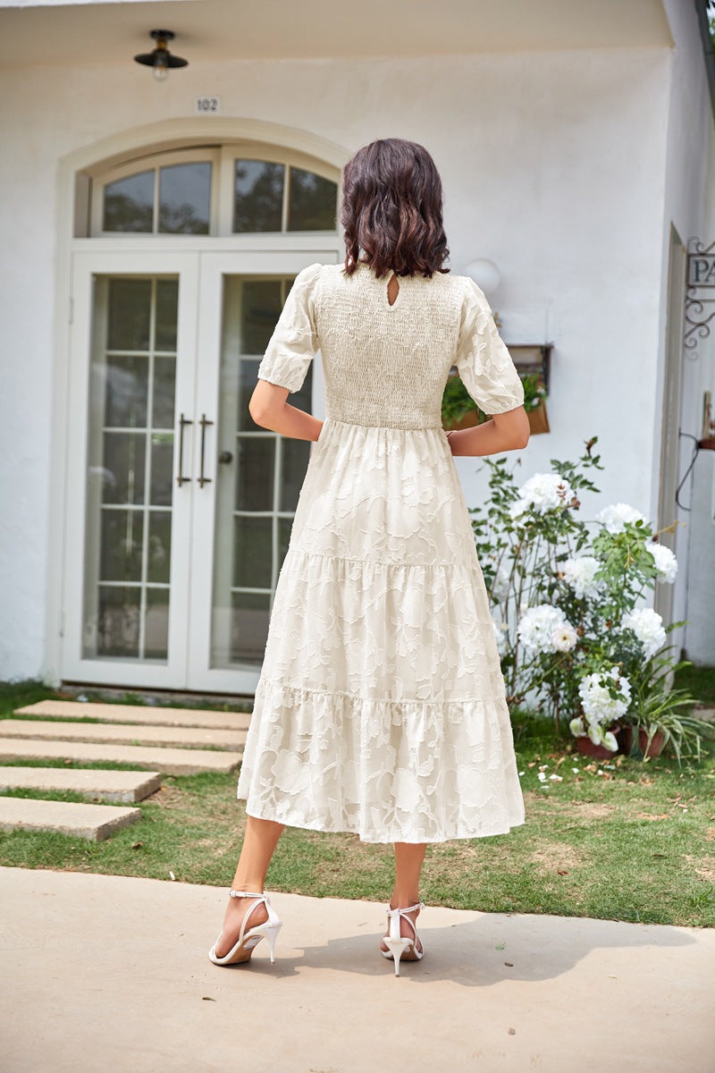 Summer Dresses for Women 2025 Puff Sleeve Maxi Dress Wedding Guest Dress Floral Lace Dress