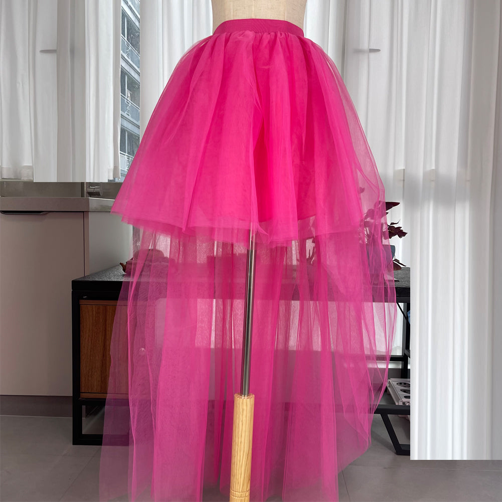 High Low Skirt Long Pink Tutu Tulle Bustle Skirts Elastic Waist Festival Party Gala Prom Skirt for Women