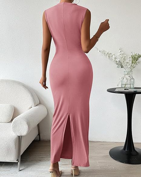 Women Sleeveless Ruched Slit Bodycon Dresses Tea Party Dress Semi Formal Dresses for Women