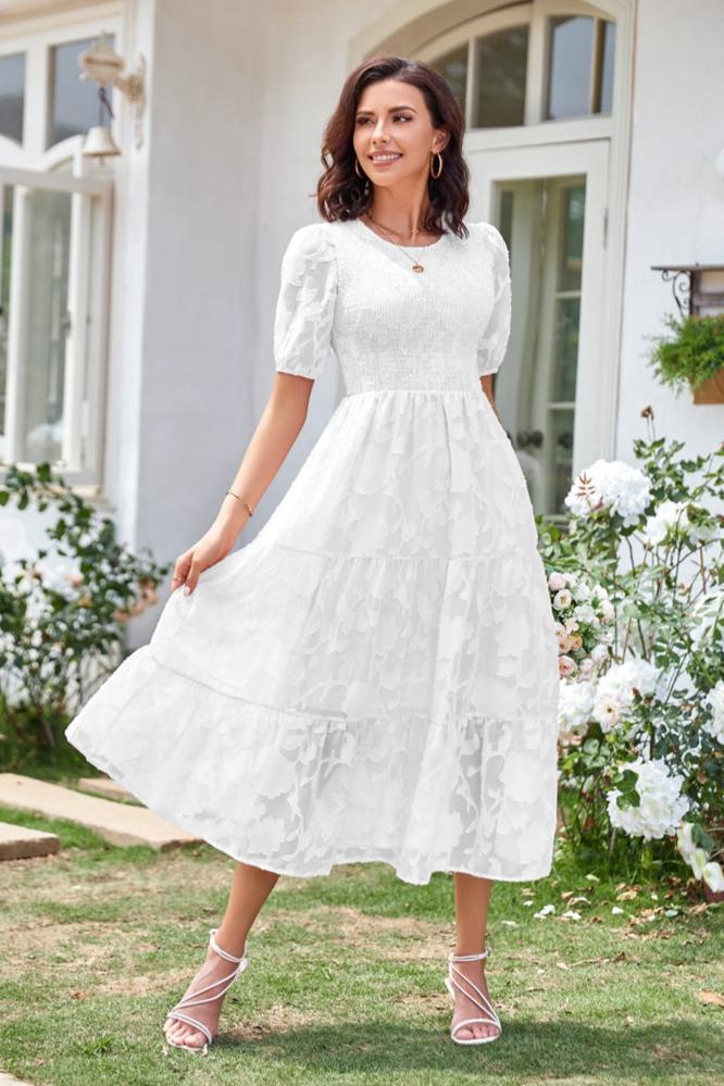 Summer Dresses for Women 2025 Puff Sleeve Maxi Dress Wedding Guest Dress Floral Lace Dress