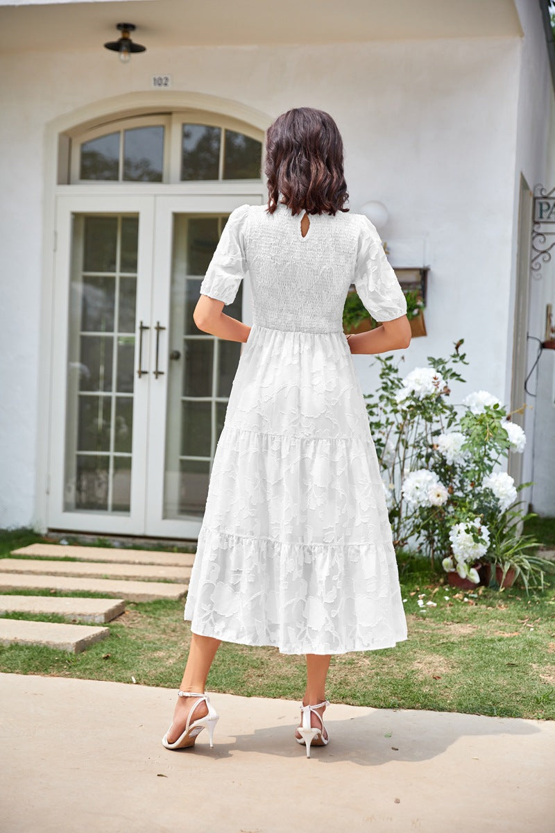 Summer Dresses for Women 2025 Puff Sleeve Maxi Dress Wedding Guest Dress Floral Lace Dress