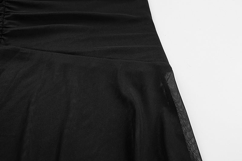 Womens One Shoulder Mermaid Mesh Maxi Dress Ruffled Slim Bodycon Dress Elegant Evening Party Dress for Spring Summer