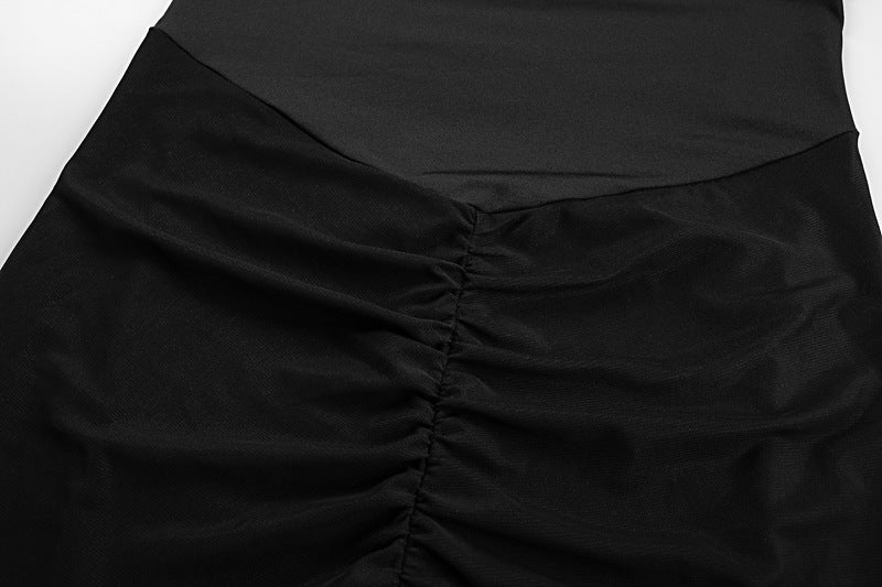 Womens One Shoulder Mermaid Mesh Maxi Dress Ruffled Slim Bodycon Dress Elegant Evening Party Dress for Spring Summer