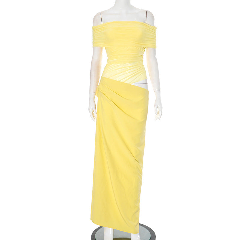 Asymmetrical Ruffles One Shoulder Sheer Mesh Maxi Dress with Sexy Elegant Evening Party and Beach Wedding Guest Dress