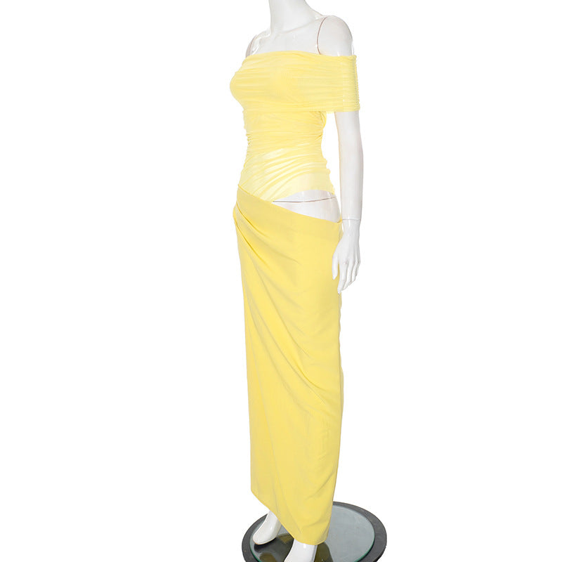 Asymmetrical Ruffles One Shoulder Sheer Mesh Maxi Dress with Sexy Elegant Evening Party and Beach Wedding Guest Dress