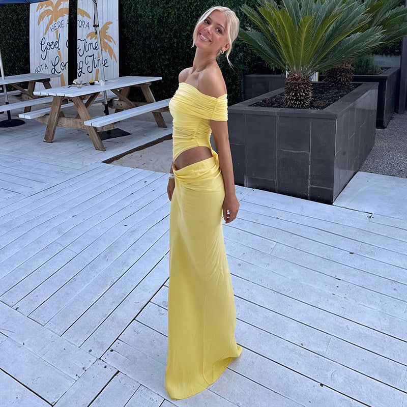 Asymmetrical Ruffles One Shoulder Sheer Mesh Maxi Dress with Sexy Elegant Evening Party and Beach Wedding Guest Dress