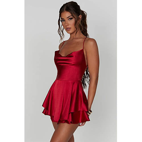 Sexy Strappy Backless Strapless Dress Elegant Satin A-Line Mini Dresses For Women Summer Sleeveless Jumpsuits
