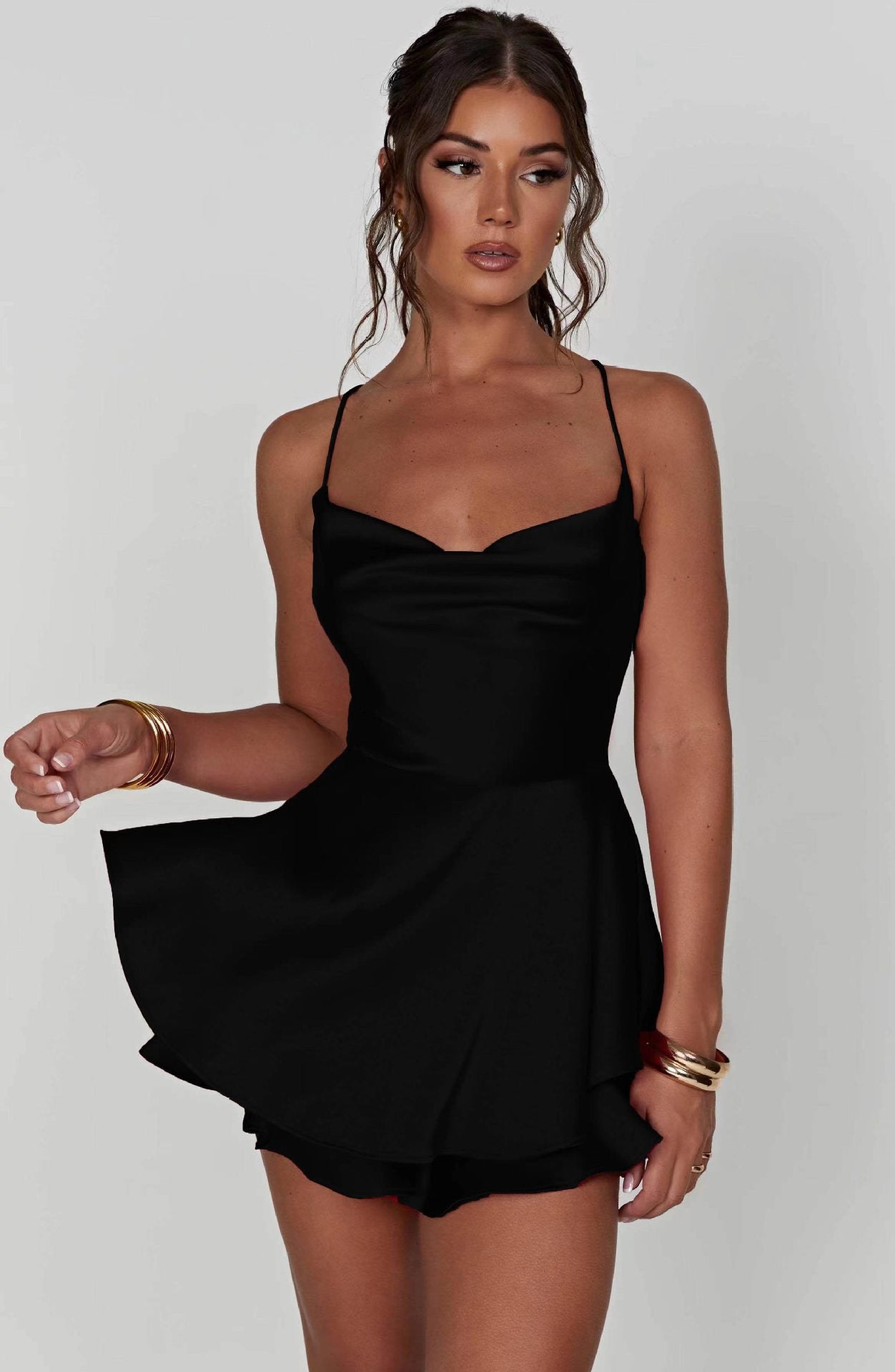 Sexy Strappy Backless Strapless Dress Elegant Satin A-Line Mini Dresses For Women Summer Sleeveless Jumpsuits