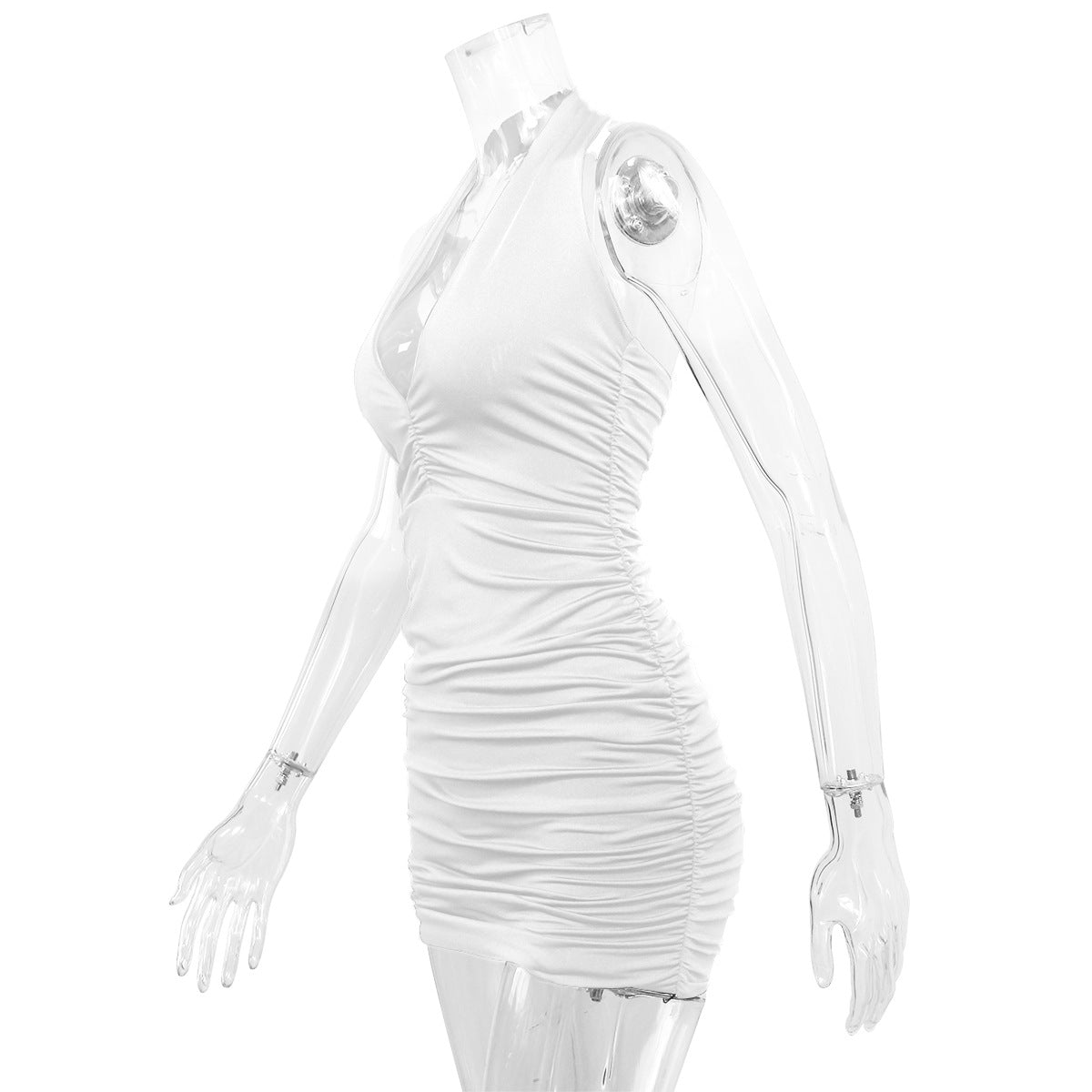 Women Sexy Bodycon Dresses V-Neck Pleated Dress Slim Neck-Hanging Mini Dress Halter Party Dress