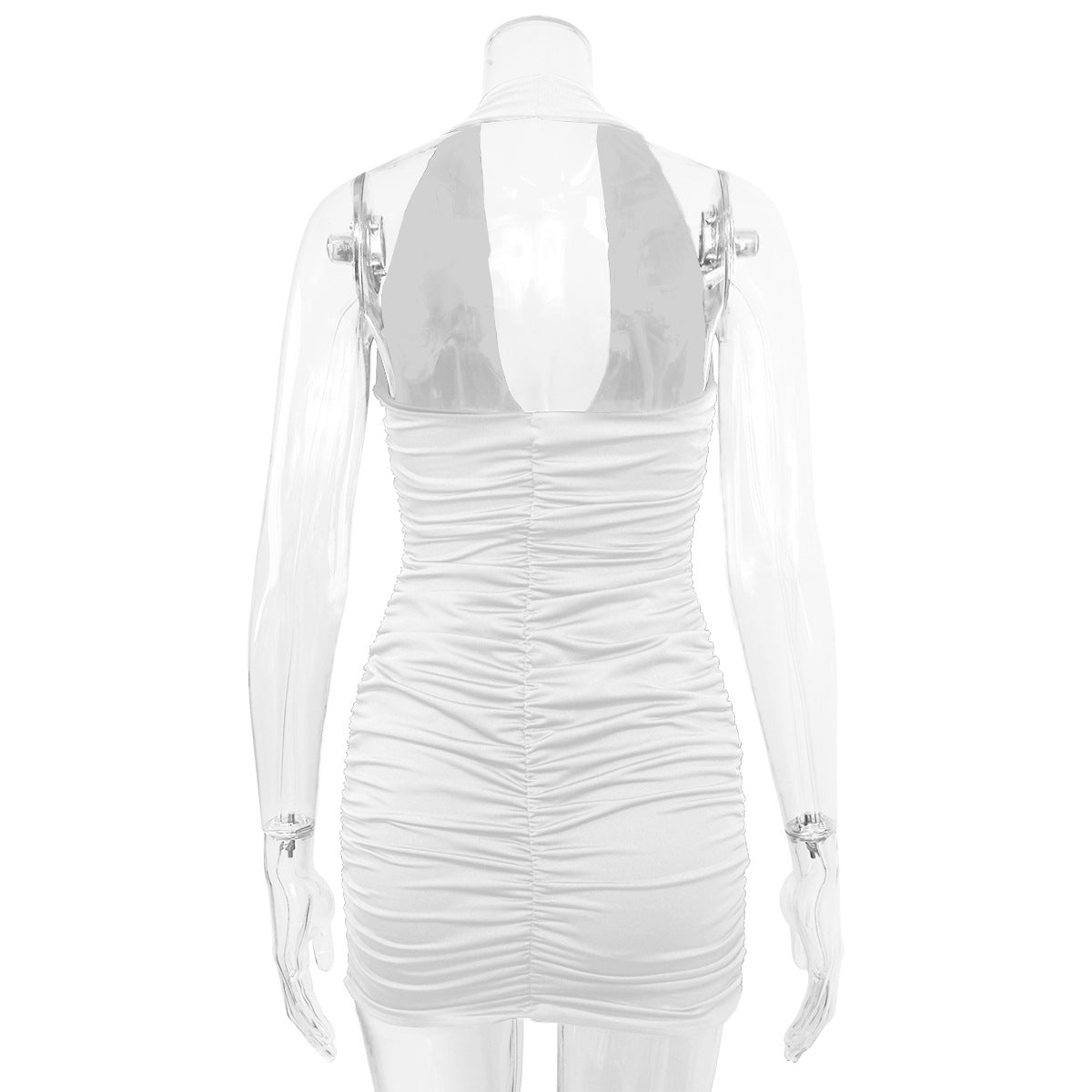 Women Sexy Bodycon Dresses V-Neck Pleated Dress Slim Neck-Hanging Mini Dress Halter Party Dress
