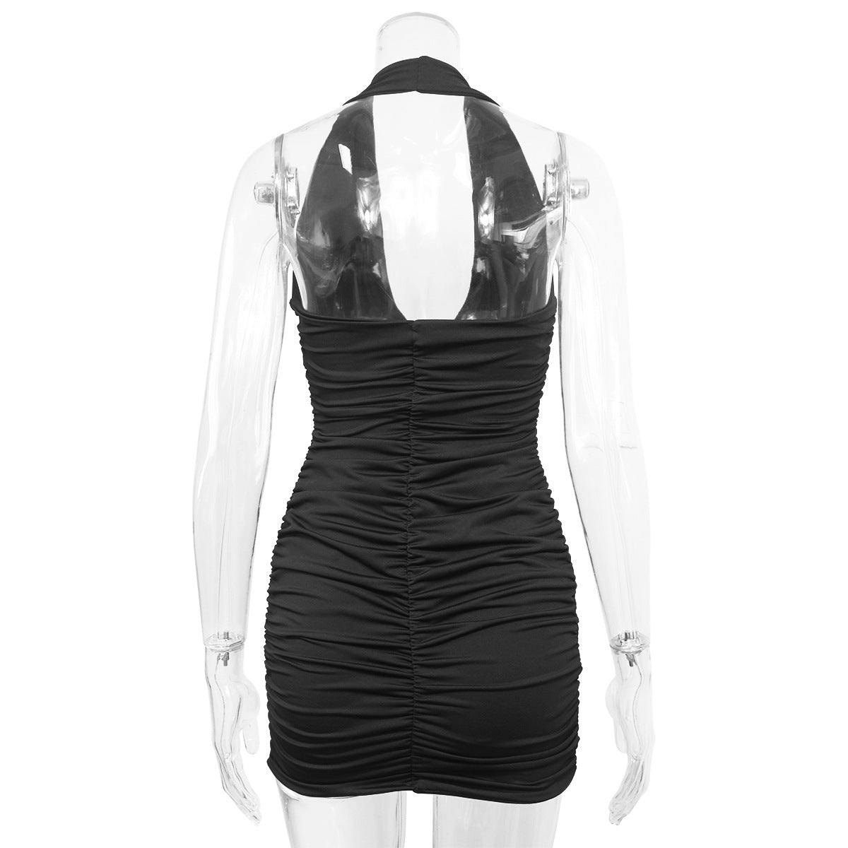Women Sexy Bodycon Dresses V-Neck Pleated Dress Slim Neck-Hanging Mini Dress Halter Party Dress