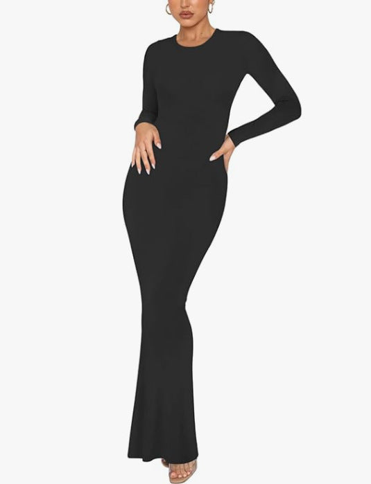 Women's Crew Neck Long Sleeve Bodycon Dresses Maxi Dress for Women