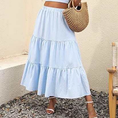 Boho Skirts for Women High Waist Tiered Maxi Skirt Long Flowy Beach Skirt with Pocket