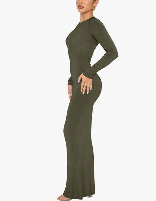 Women's Crew Neck Long Sleeve Bodycon Dresses Maxi Dress for Women