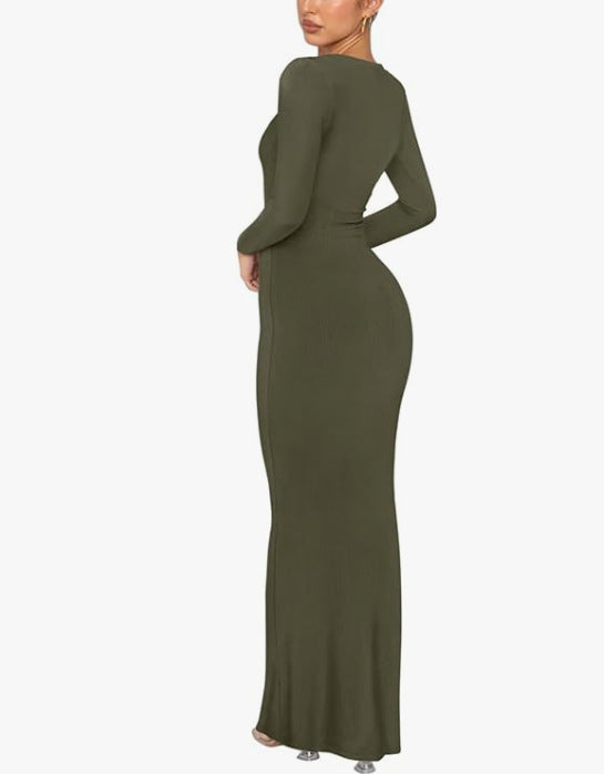 Women's Crew Neck Long Sleeve Bodycon Dresses Maxi Dress for Women