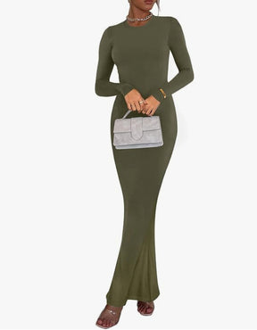 Women's Crew Neck Long Sleeve Bodycon Dresses Maxi Dress for Women