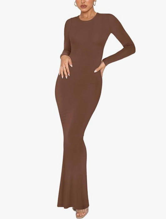 Women's Crew Neck Long Sleeve Bodycon Dresses Maxi Dress for Women