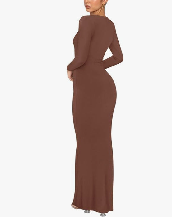 Women's Crew Neck Long Sleeve Bodycon Dresses Maxi Dress for Women