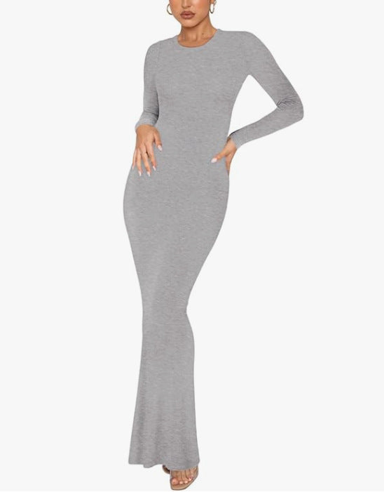 Women's Crew Neck Long Sleeve Bodycon Dresses Maxi Dress for Women