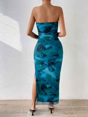 Summer Dresses For Women Strapless Slim Bodycon Dress Side Slit Tube Top Dress Ink Painting Formal Dresses By Yazinie