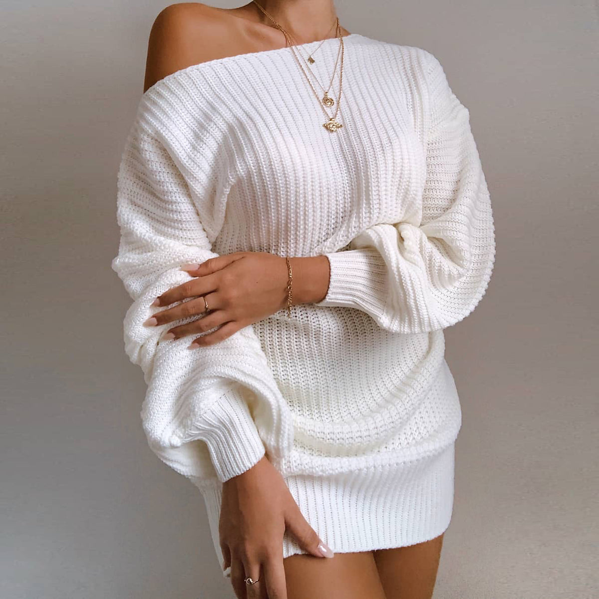 Off The Shoulder Sweater Dress Fall Dress Winter Dress for Women Cable Crochet Knitted Jumper Sweater