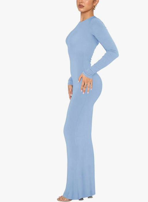 Women's Crew Neck Long Sleeve Bodycon Dresses Maxi Dress for Women