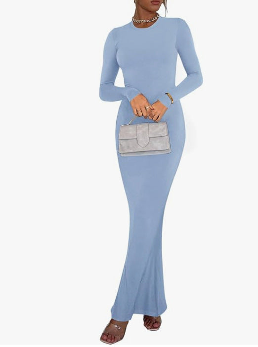 Women's Crew Neck Long Sleeve Bodycon Dresses Maxi Dress for Women