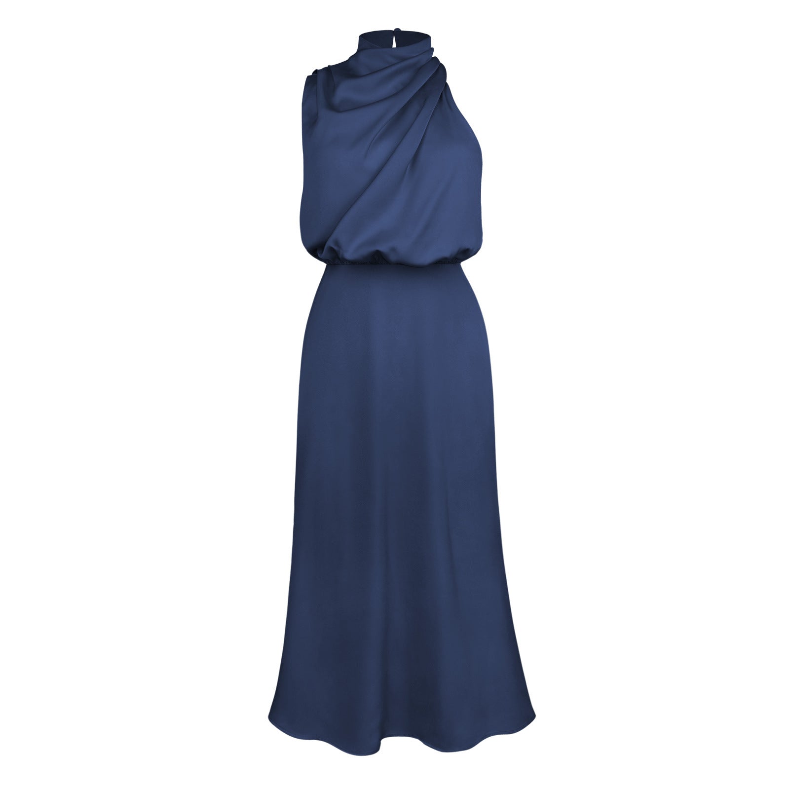 Women's Satin Dress Elegant Sleeveless Mock Neck Cocktail Party Maxi Dresses