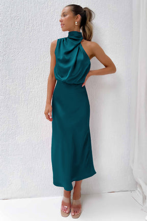 Women's Satin Dress Elegant Sleeveless Mock Neck Cocktail Party Maxi Dresses