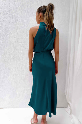 Women's Satin Dress Elegant Sleeveless Mock Neck Cocktail Party Maxi Dresses