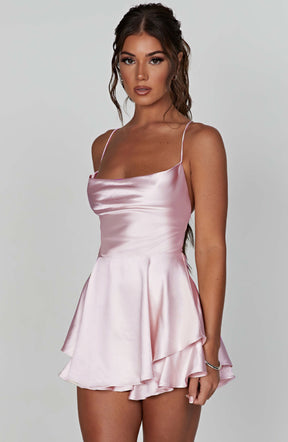 Sexy Strappy Backless Strapless Dress Elegant Satin A-Line Mini Dresses For Women Summer Sleeveless Jumpsuits By Yazinie